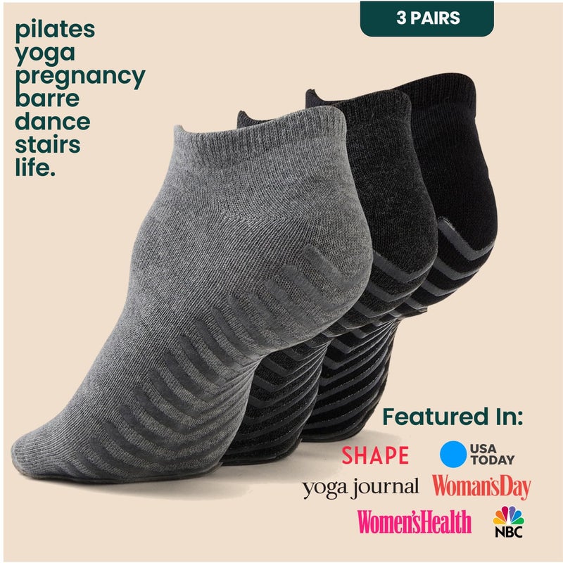 Gripjoy Grip Socks 3-Pack, Non Slip Socks for Yoga, Pilates, Barre, Dance, Enhanced Stability, Machine Washable, Comfortable Cotton Blend, Supports Charitable Causes - Image 2